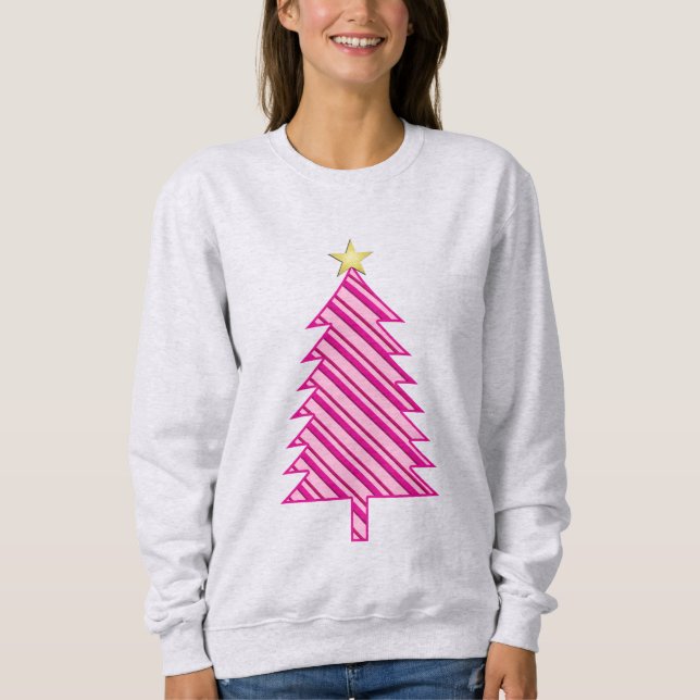Sweatshirt Arbre de Noël moderne en Pink Peppermenthe (Devant)