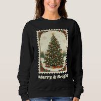 Arbre de Noël Retro Merry & Bright Poster Timbre