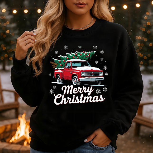 Sweatshirt Arbre de Noël sous la neige avec camion rouge vint (Créateur téléchargé)
