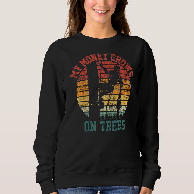 Sweatshirt Arbre Grimpeur bûcheron tronçonneuse Mon argent gr (Devant)