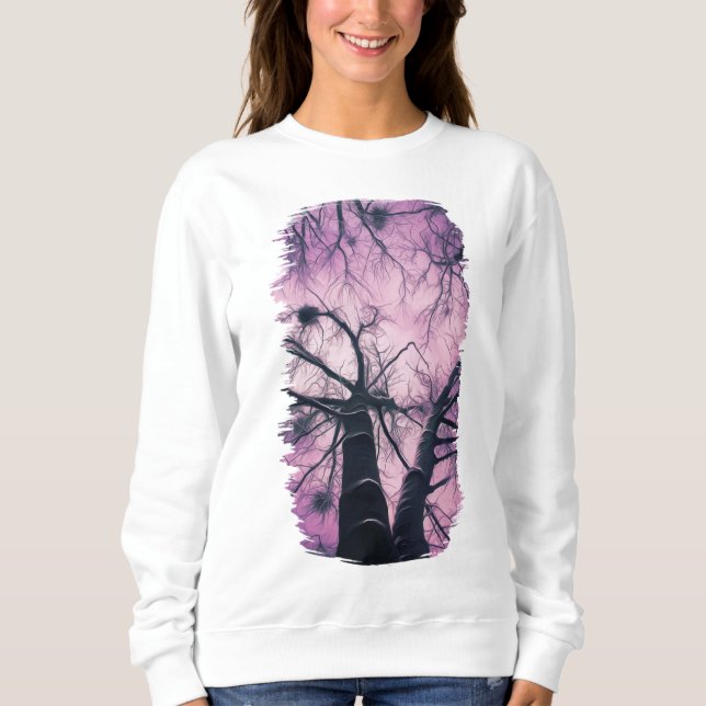 Sweatshirt Arbres d'hiver violet stylisé (Devant)
