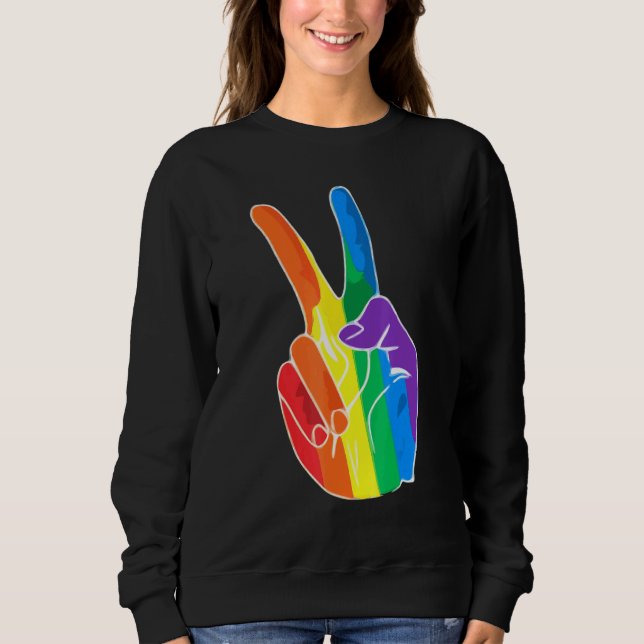 Sweatshirt Arc-en-ciel signe de paix Love Lesbian Gay Pride L (Devant)