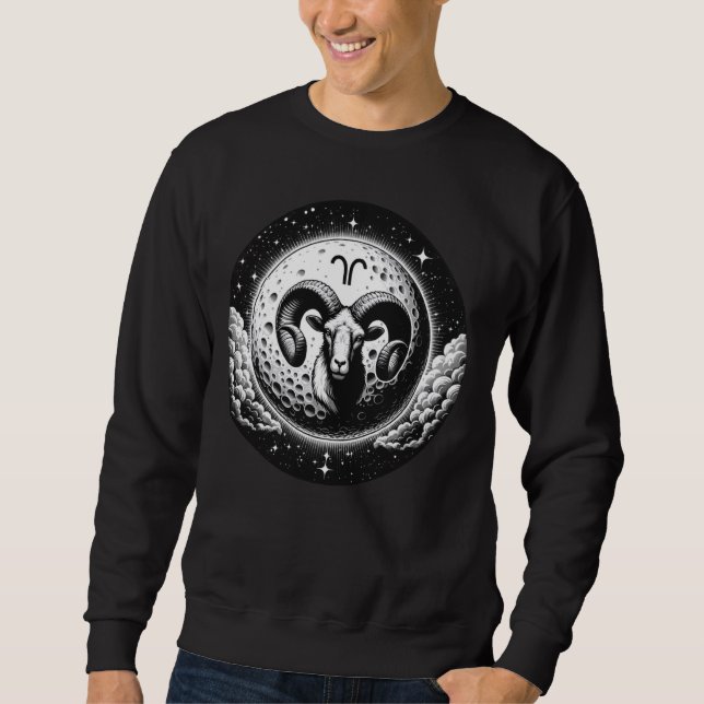 Sweatshirt Aries Moon Et Tête De Bélier Conception Pour Astro (Devant)