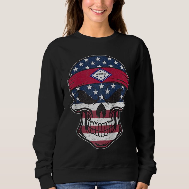 Sweatshirt Arkansas American Flag Skull  State Flag Arkansas  (Devant)