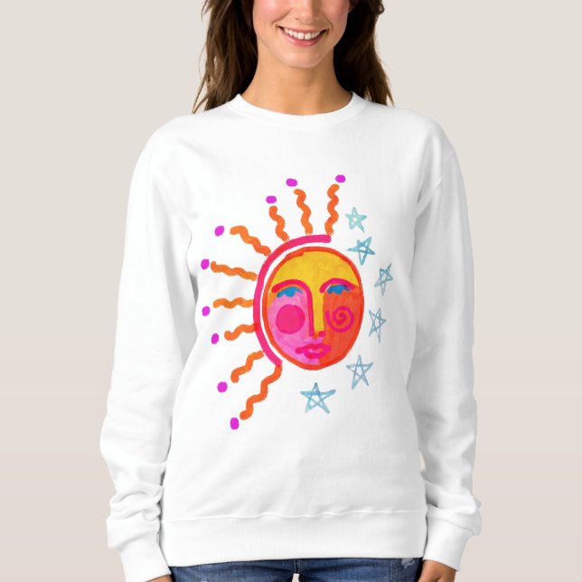 Sweatshirt Art abstrait du soleil et des étoiles à porter (Devant)