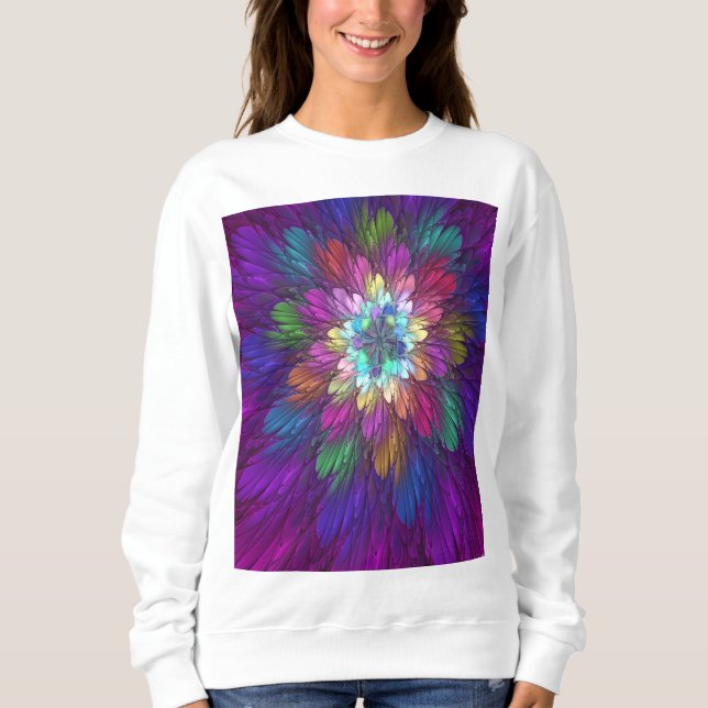 Sweatshirt Art abstrait fractal de fleurs psychédéliques colo (Devant)