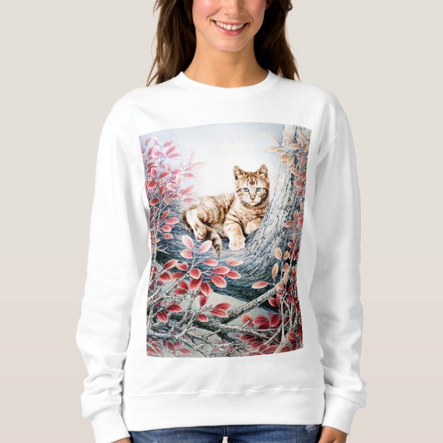 Sweatshirt Art chinois de chat dans l'arbre (Devant)