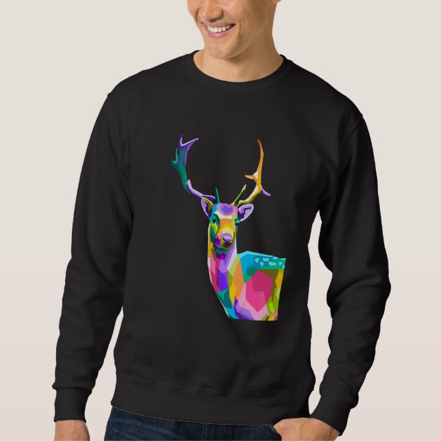 Sweatshirt Art de cerf animal polygonal coloré (Devant)