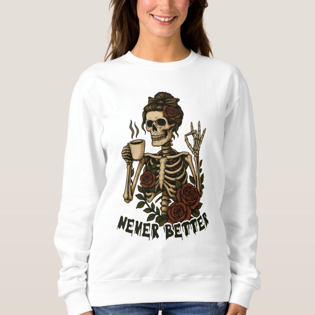 Sweatshirt Art de rose squelette de café vintage (Devant)