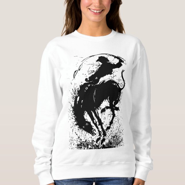 Sweatshirt Art de silhouette de rodéo de cow-boy dynamique (Devant)