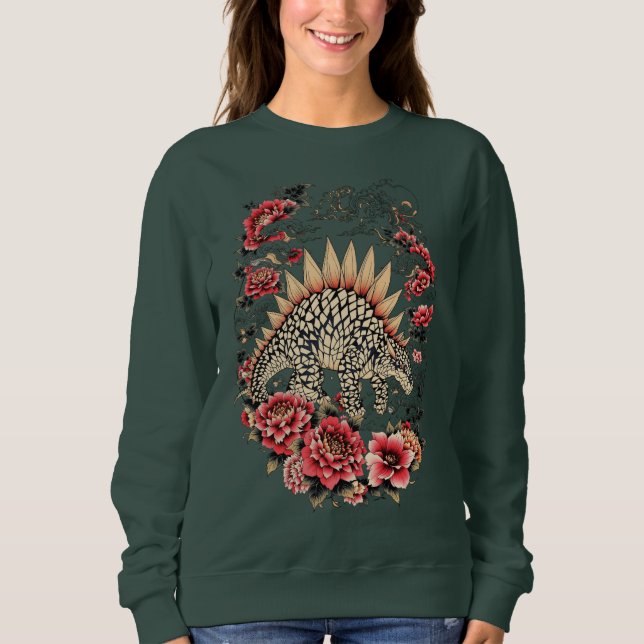 Sweatshirt Art du Stégosaure Floral Japonais  (Devant)