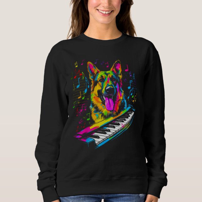 Sweatshirt Art German Shepherd Dog Piano Pianist (Devant)