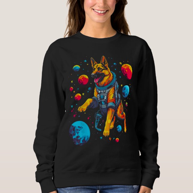 Sweatshirt Art German Shepherd Dog Space Planet (Devant)
