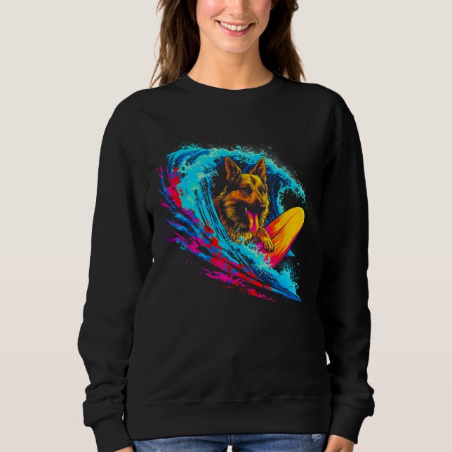 Sweatshirt Art German Shepherd Dog Wave Surf (Devant)