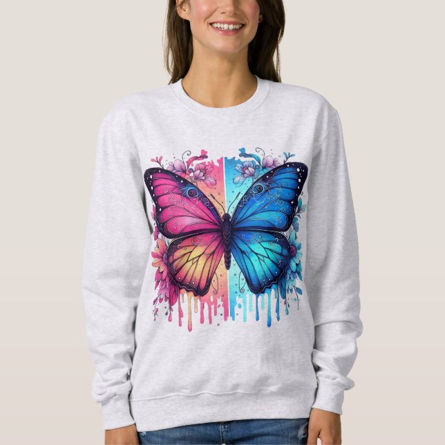 Sweatshirt Art Papillon Vibrant : Ailes Gradientes, Florales (Devant)