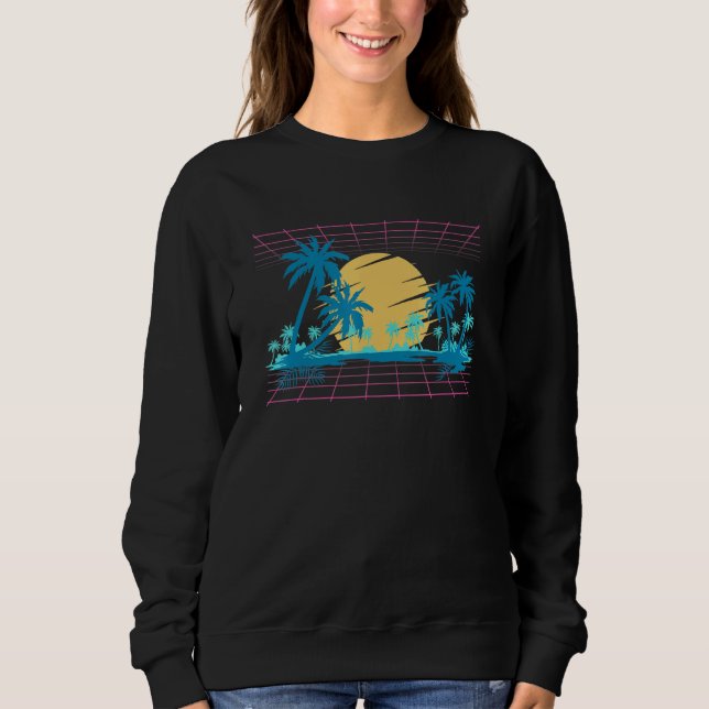 Sweatshirt Art Vaporwave Plage Palmiers Sunset Tropical (Devant)