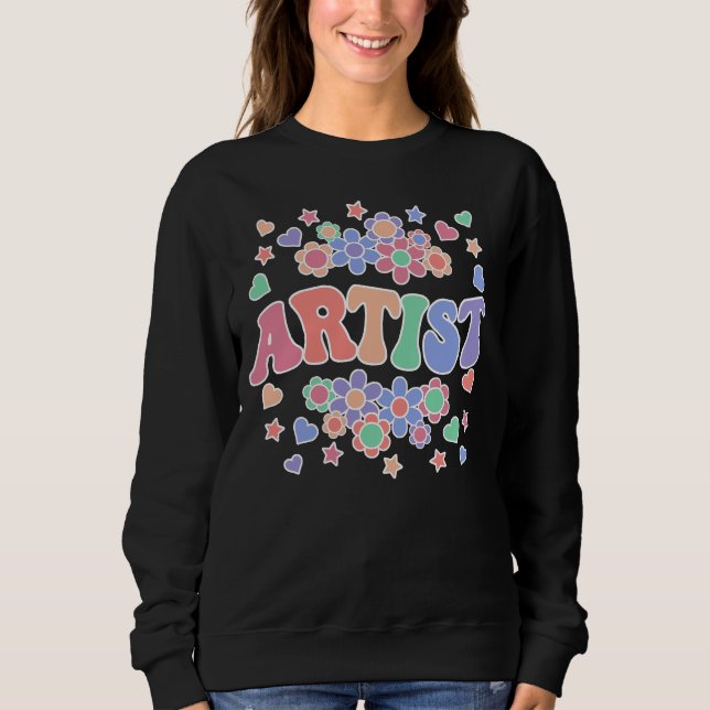 Sweatshirt ARTISTE-Retro Super, Fleurs, Coeurs, Étoile (Devant)