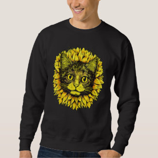 Sweatshirt Artistic  Cat Face in the middle of Sunflower Stan