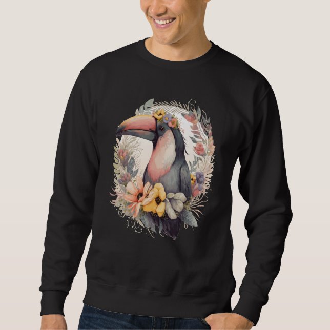 Sweatshirt Artistic Toucan Tropical Bird Flower Crown Pet Bir (Devant)