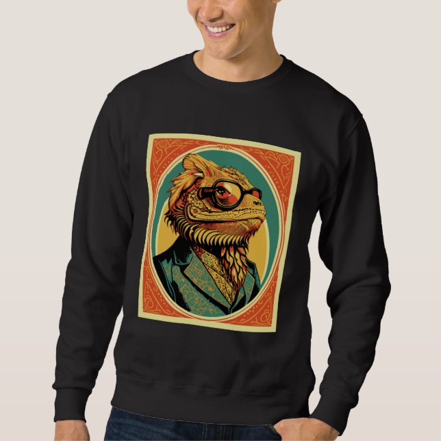 Sweatshirt Artistic Vintage Bearded Dragon Sunglasses & Suit  (Devant)