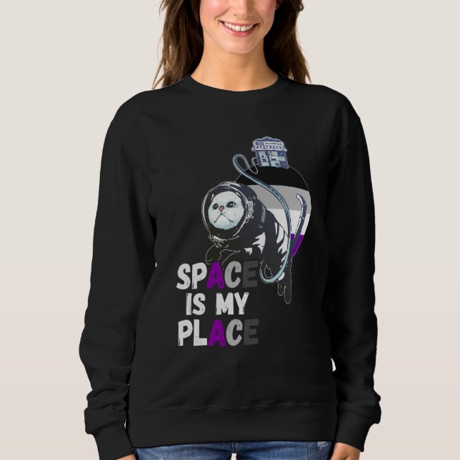 Sweatshirt Asexual Astronaut Cat Retro Space Is My Place Ace  (Devant)