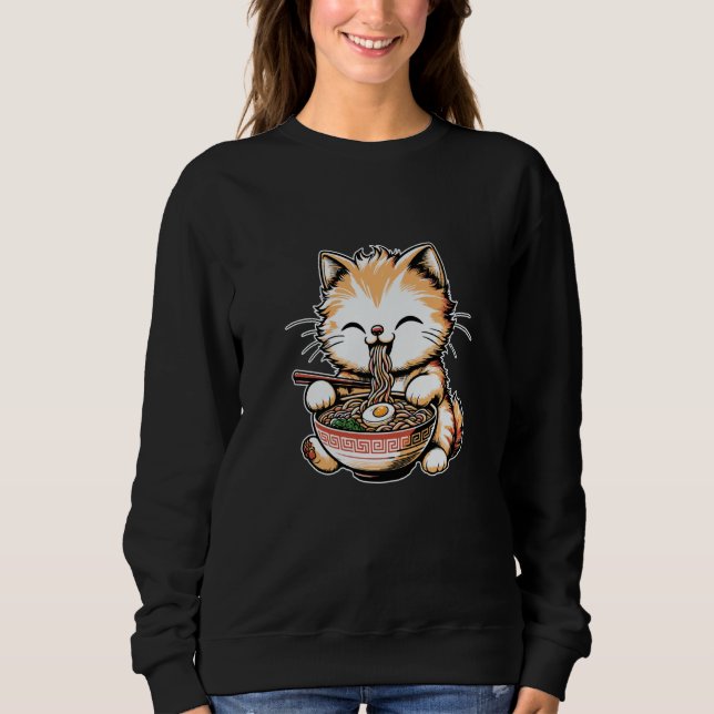 Sweatshirt Asian Graphics, Ramen Cat Kawaii Anime Japanese (Devant)
