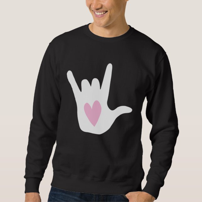 Sweatshirt ASL I Love You Sign Language Hand Symbol with Pink (Devant)