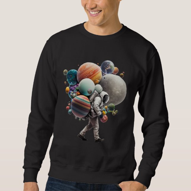 Sweatshirt Astronaut carrying Planets and Moons in Space (Devant)