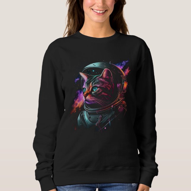 Sweatshirt Astronaut Cat or  Space Cat on Galaxy Cat (Devant)