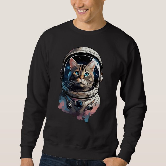 Sweatshirt Astronaut Chat Dans L'Espace Aquarelle Art (Devant)