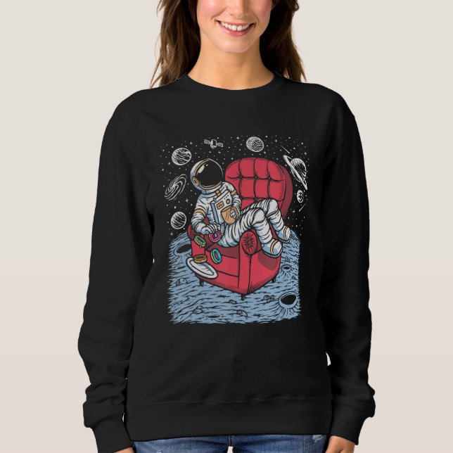 Sweatshirt Astronaut Drôle Sur Café Lune & Donuts Sur Canapé  (Devant)