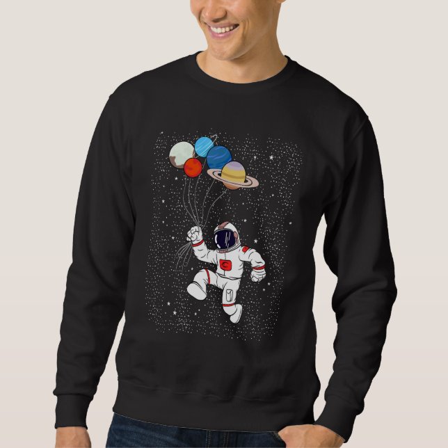 Sweatshirt Astronaut Holding Planet Balloons Boys Girls STEM  (Devant)