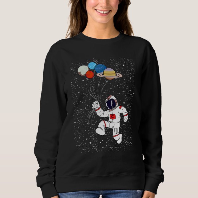 Sweatshirt Astronaut Holding Planet Balloons Boys Girls STEM  (Devant)