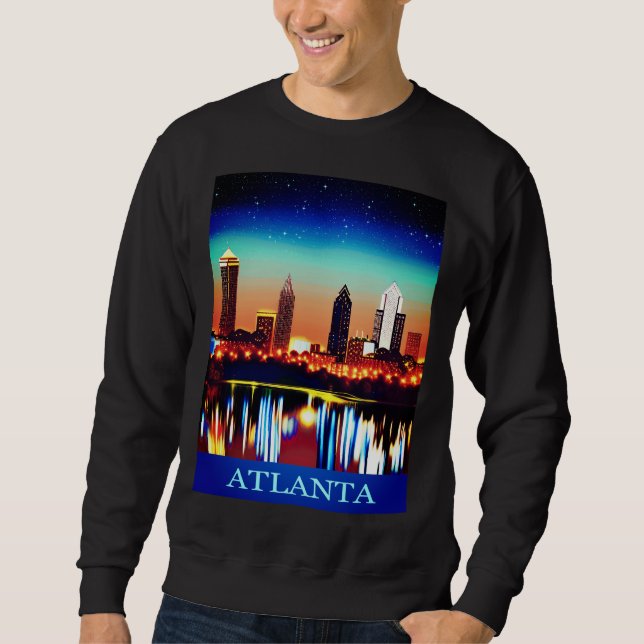 Sweatshirt Atlanta Skyline par nuit avec réflexions (Devant)