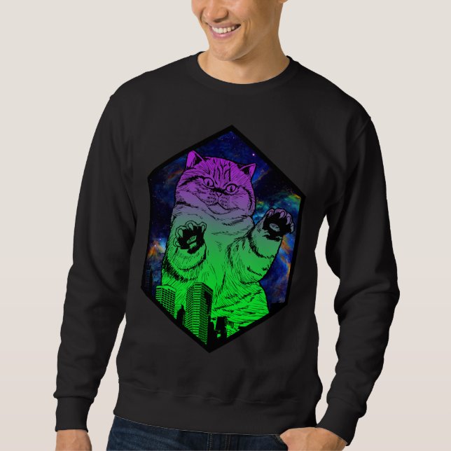 Sweatshirt Attaques de catzilla géante Monster Cat Skyline (Devant)