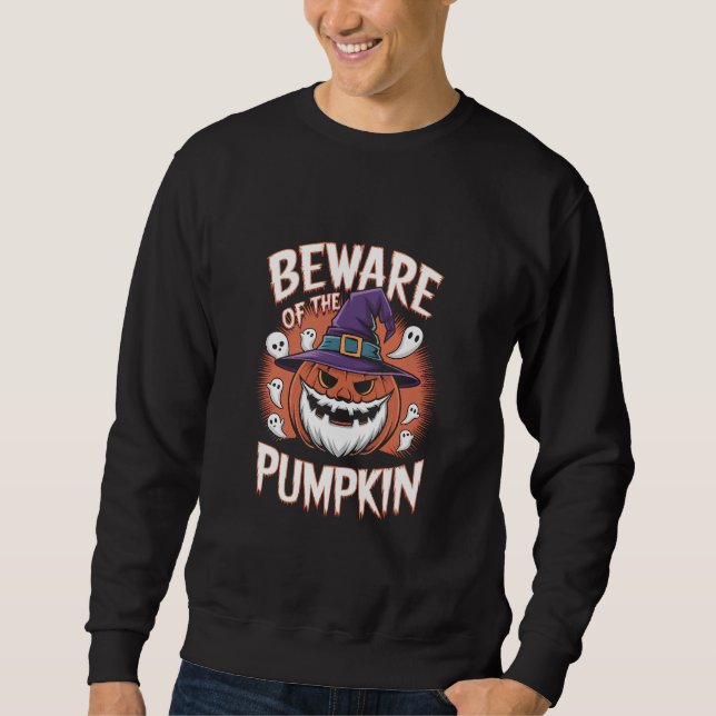 Sweatshirt Attention à l'Halloween citrouille (Devant)