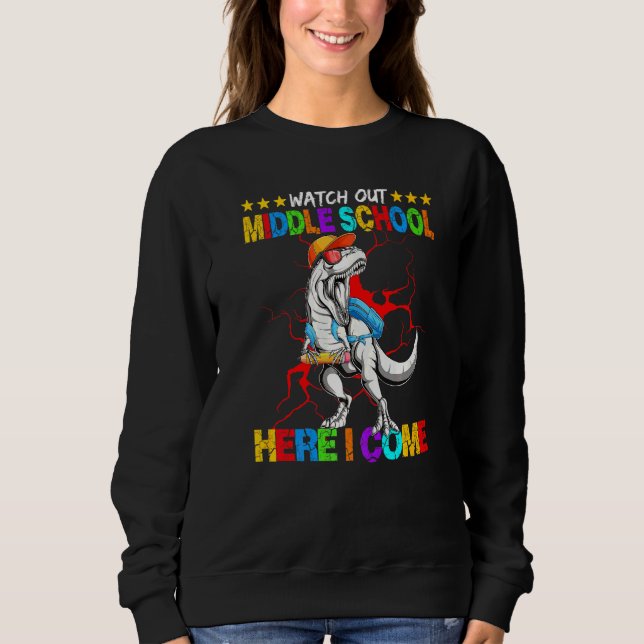 Sweatshirt Attention collège, j'arrive, dos de dinosaure  (Devant)