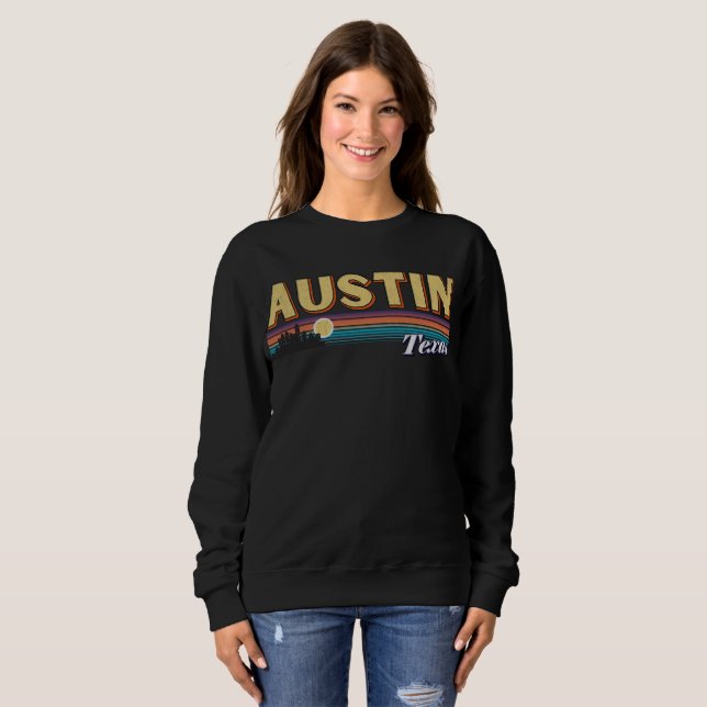 Sweatshirt Austin City Texas Vintage Perdu Retro Stripe (Devant entier)