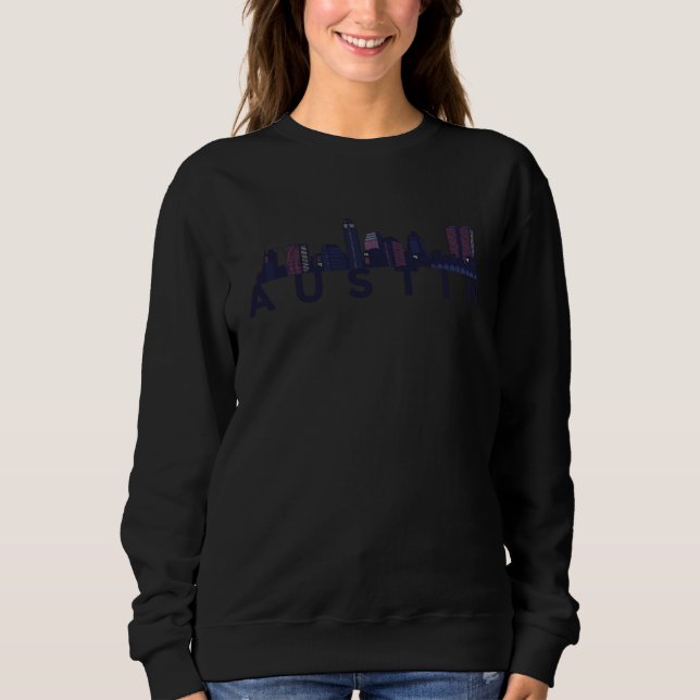 Sweatshirt Austin Texas USA Skyline Silhouette Outline Sketch (Devant)