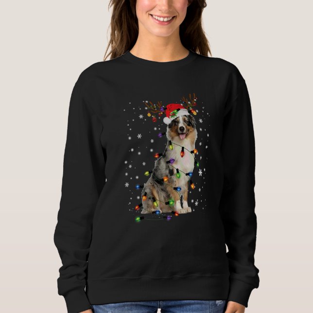 Sweatshirt Australian Shepherd Christmas Reindeer Santa Hat P (Devant)