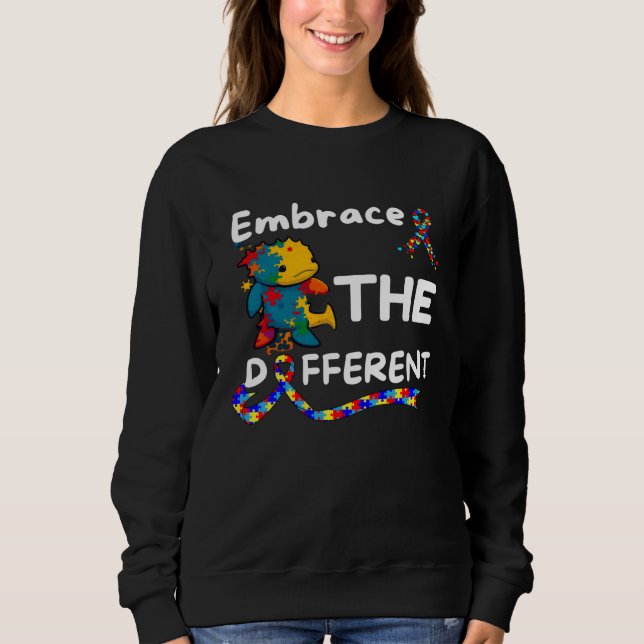 Sweatshirt Autism Awareness Axolotl Embrace Different Unmaski (Devant)