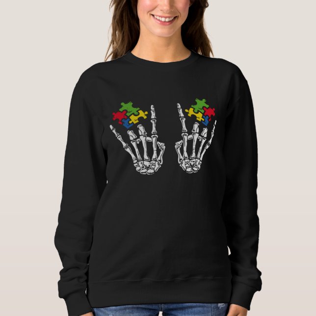 Sweatshirt Autism Awareness Boys Girls Skeleton Rock Hand Puz (Devant)