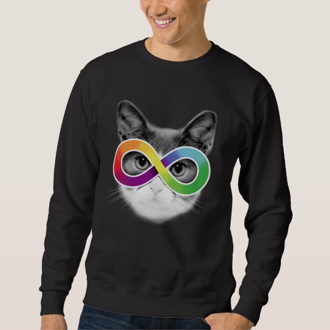 Sweatshirt Autism Awareness Cat Wearing Infinity Symbol Glass (Devant)