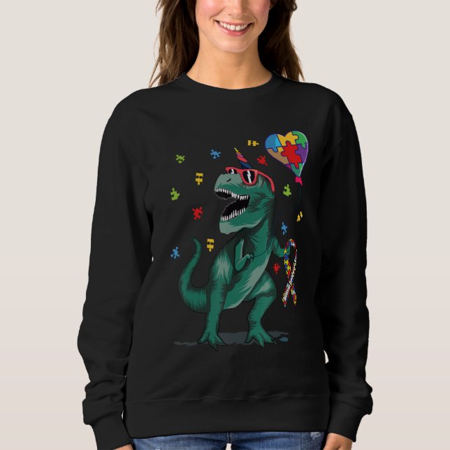 Sweatshirt Autism Awareness Ribbon Rex Dinosaur Puzzle Heart  (Devant)