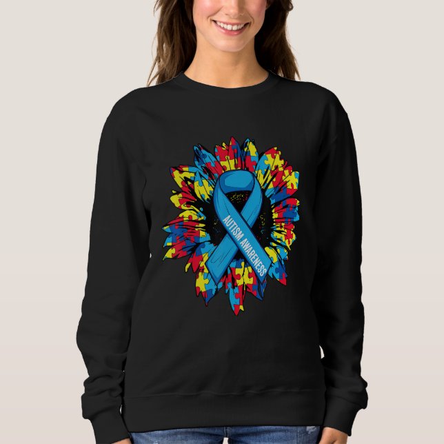Sweatshirt Autism Ribbon Sunflower In April We Wear Blue For  (Devant)