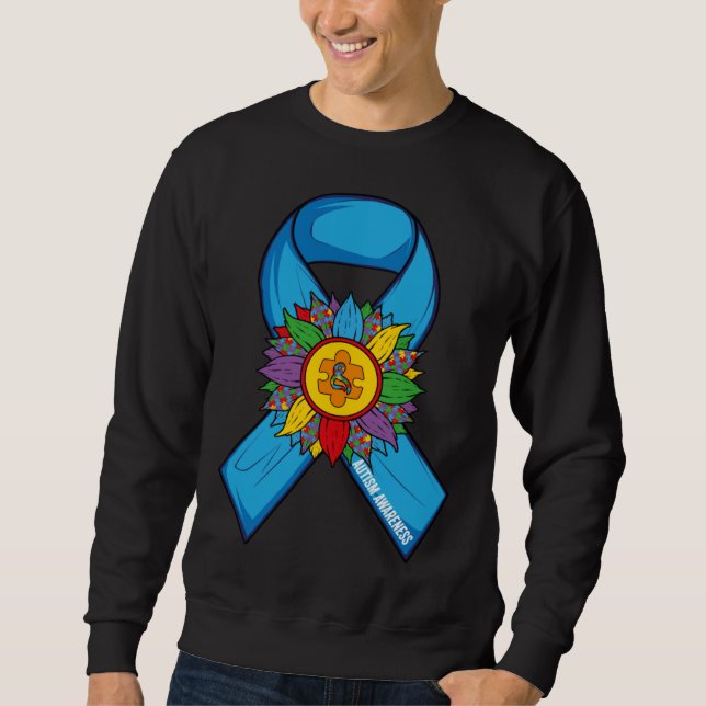 Sweatshirt Autism Sunflower Blue Ribbon In April We Wear Blue (Devant)