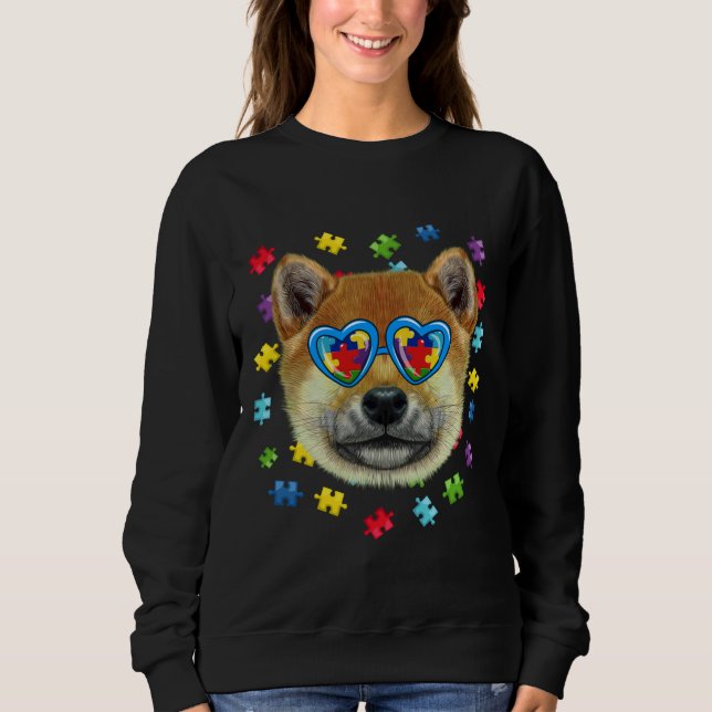 Sweatshirt Autisme drôle Shiba Inu Puzzle de chien lunettes d (Devant)
