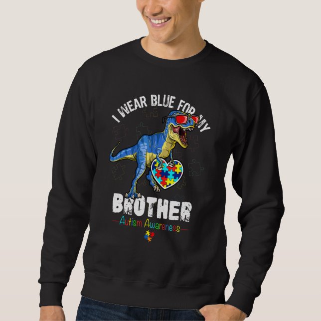 Sweatshirt Autisme frère porter bleu Dino Sensibilisation sur (Devant)
