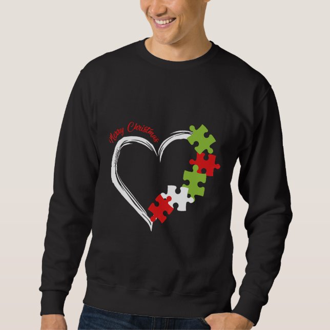 Sweatshirt Autisme-Joyeux Noël Autisme Coeur Puzzle Costume (Devant)