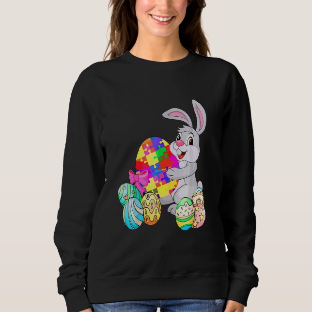 Sweatshirt Autisme lapin de Pâques maman Joyeux fête des mère (Devant)